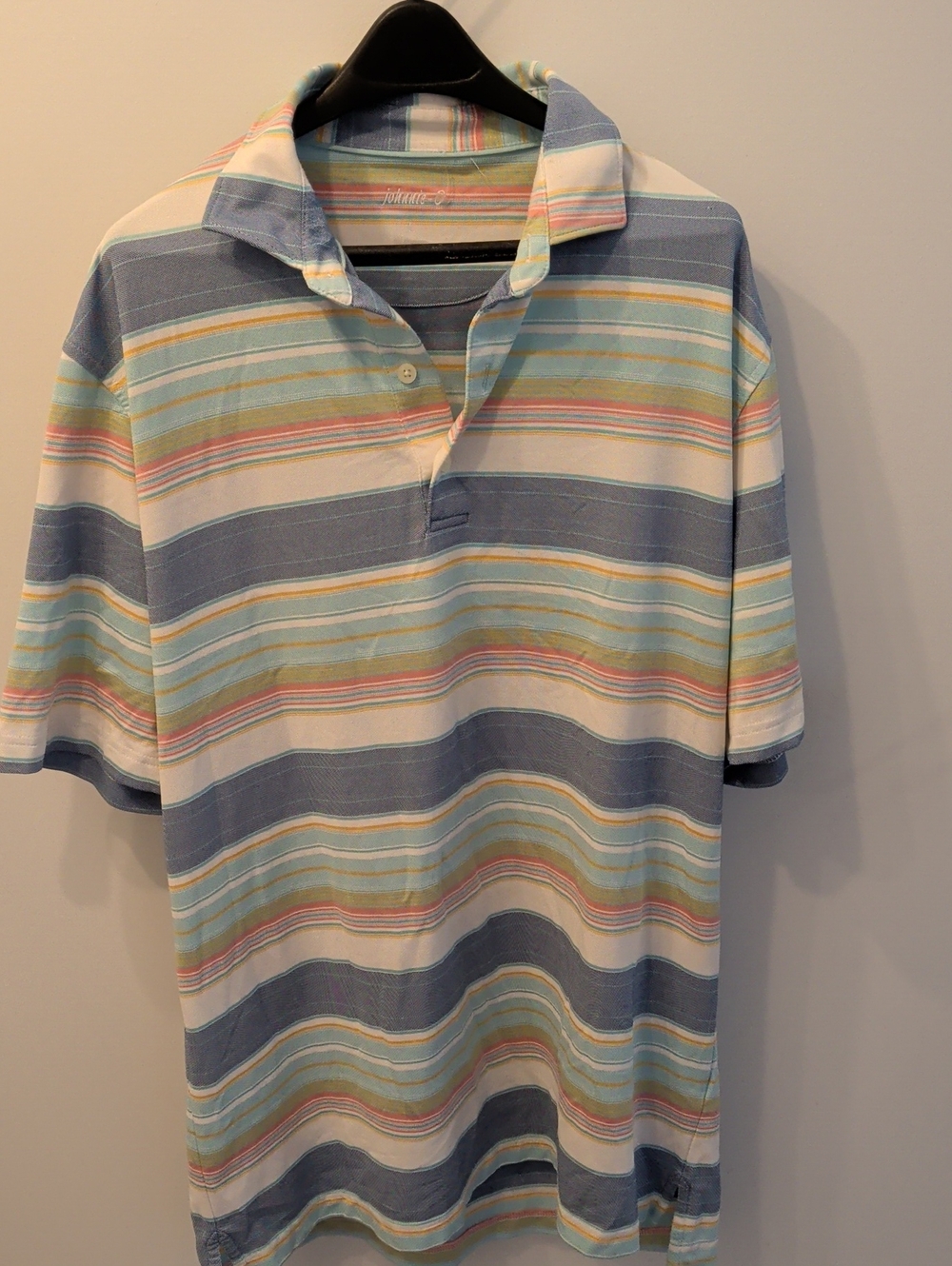 johnnie-O Striped Polo in Blue, White, and Pastel Accents